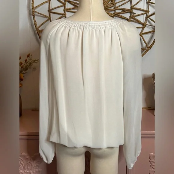 Women’s MediumSophie Max Cream Blouse with Embellished Neckline and Long Sleeves - Picture 3 of 7